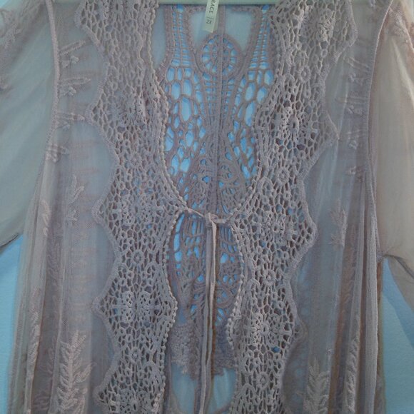 Forgotten Grace Womens Kimono Mauve Rose Sheer Lace Size 2X - Picture 2 of 9